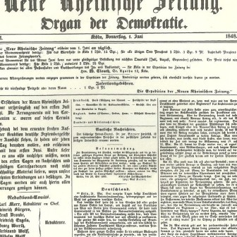 Νέα Εφημερίδα του Ρήνου, πρώτο τεύχος, 1 Ιούνη 1848
